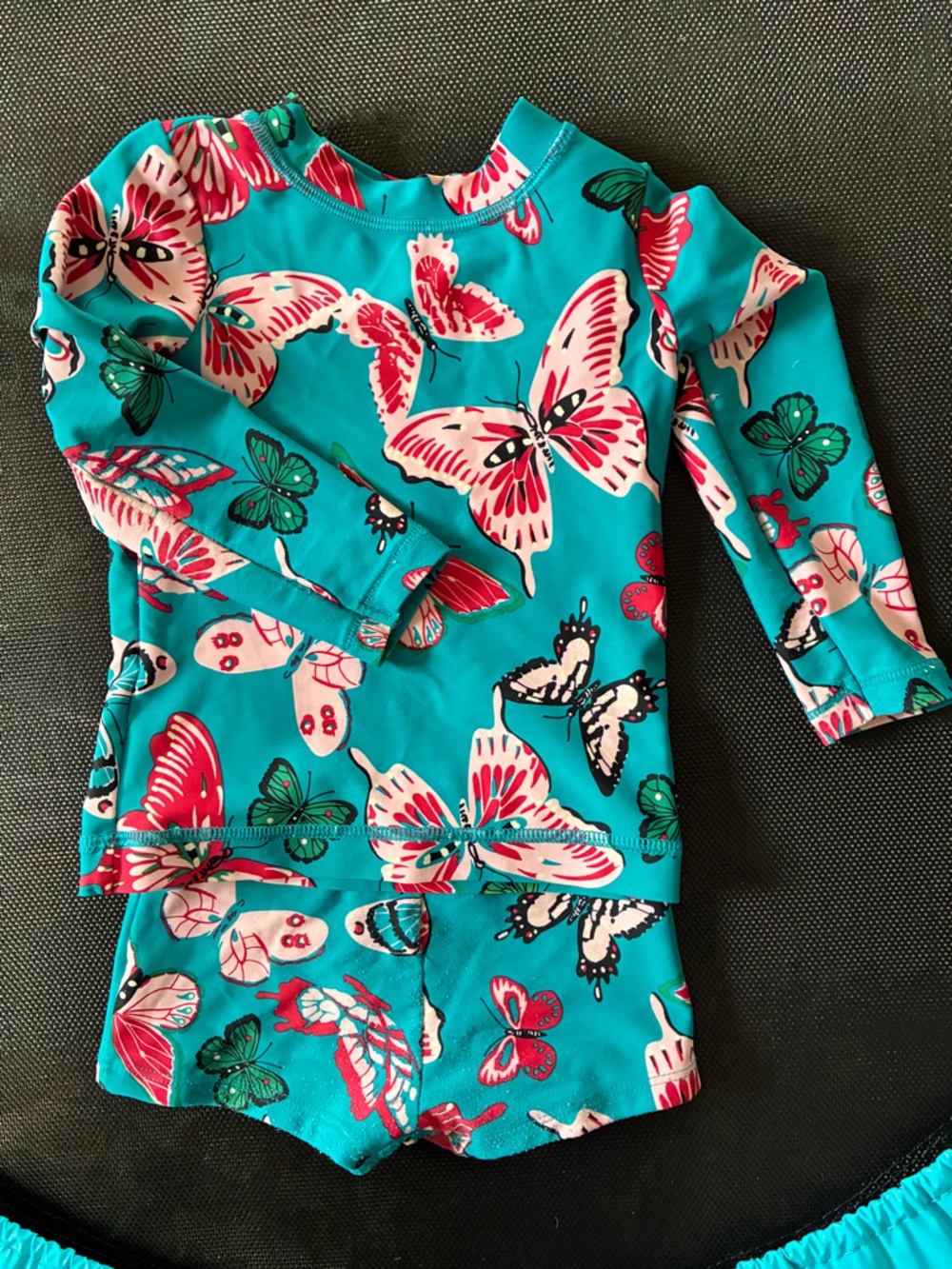 Hanna Andersson Teal Swim Top and Bottoms with Butterfly Print, EUC, 18-24 mo